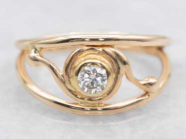 Scrolling Gold Bezel Set Diamond Openwork Ring - image 1