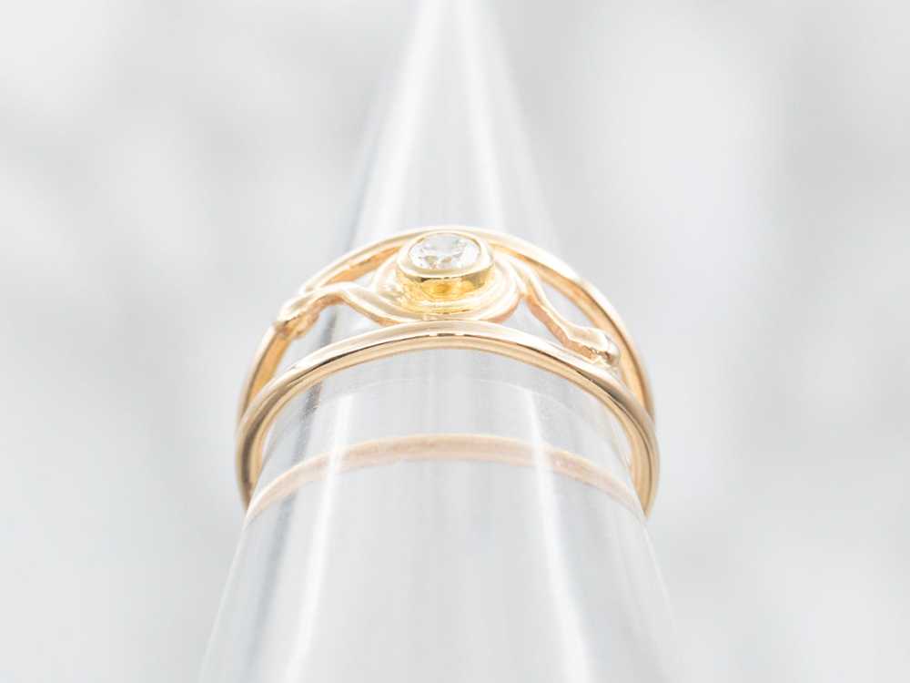 Scrolling Gold Bezel Set Diamond Openwork Ring - image 3