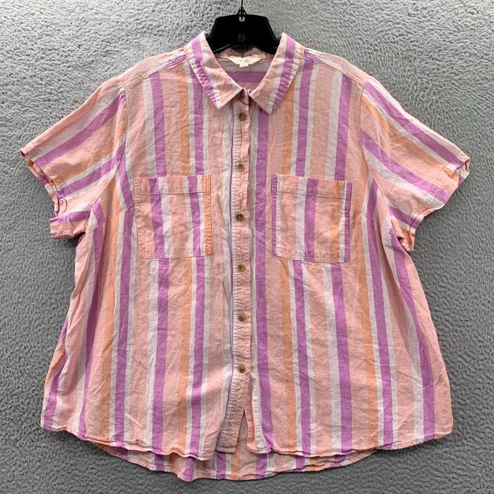 Vintage Womens Striped Short Sleeve Button Up Blo… - image 1