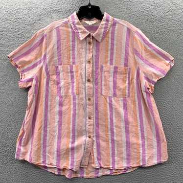 Vintage Womens Striped Short Sleeve Button Up Blo… - image 1