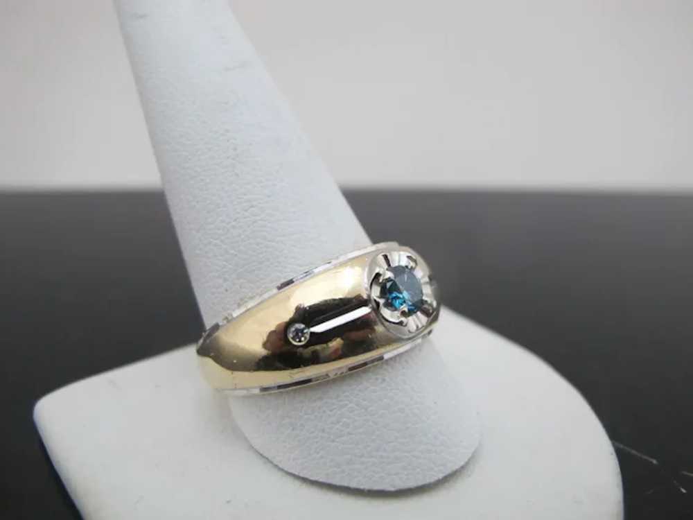 ART DECO Style 14k Yellow & White Gold Fancy Blue… - image 3