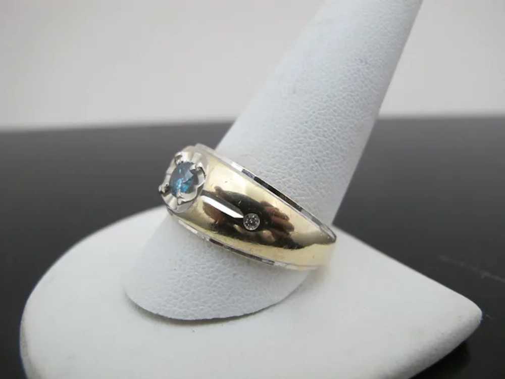 ART DECO Style 14k Yellow & White Gold Fancy Blue… - image 4