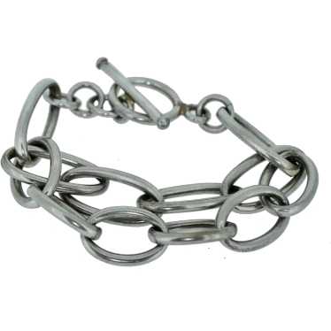 Double Oblong Link Sterling Silver Toggle Bracelet