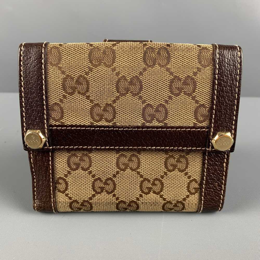 Gucci GUCCI Walet Brown Beige Monogram Canvas Lea… - image 1