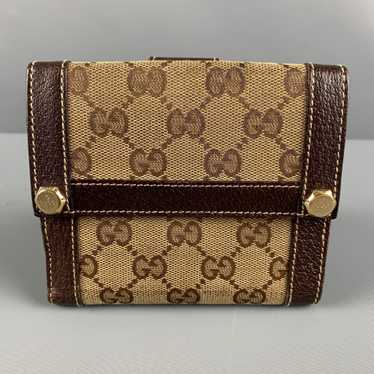 Gucci GUCCI Walet Brown Beige Monogram Canvas Leat