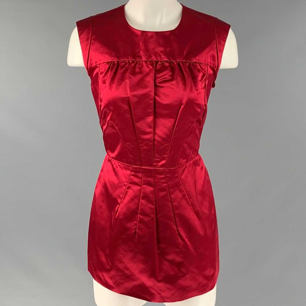 Prada PRADA Red Silk Pleated Sleeveless Dress Top - image 1