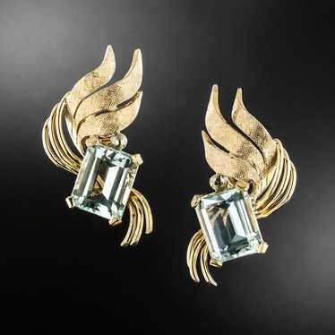 Retro Aquamarine and Tri-Color 18K Gold Earrings - image 1