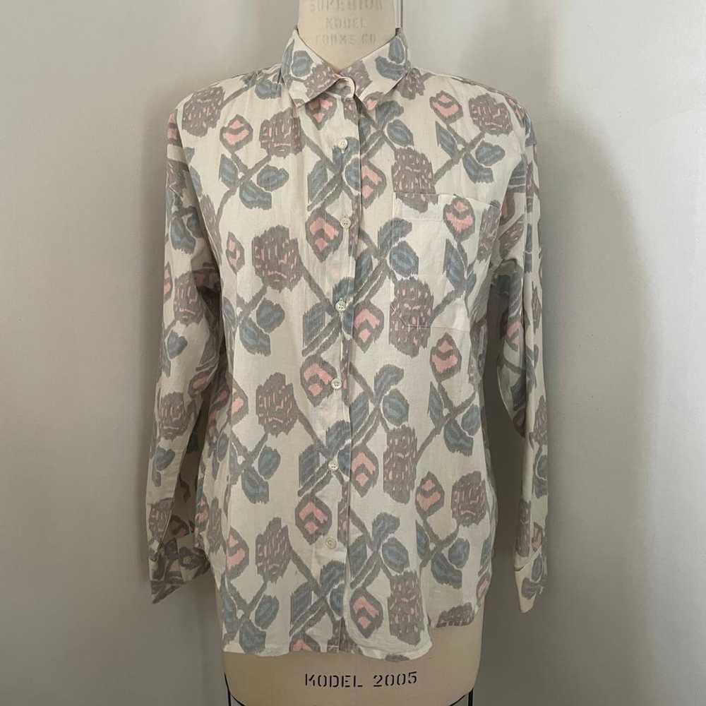 Random Vintage 80s Floral Ikat Print Cotton Shirt… - image 1