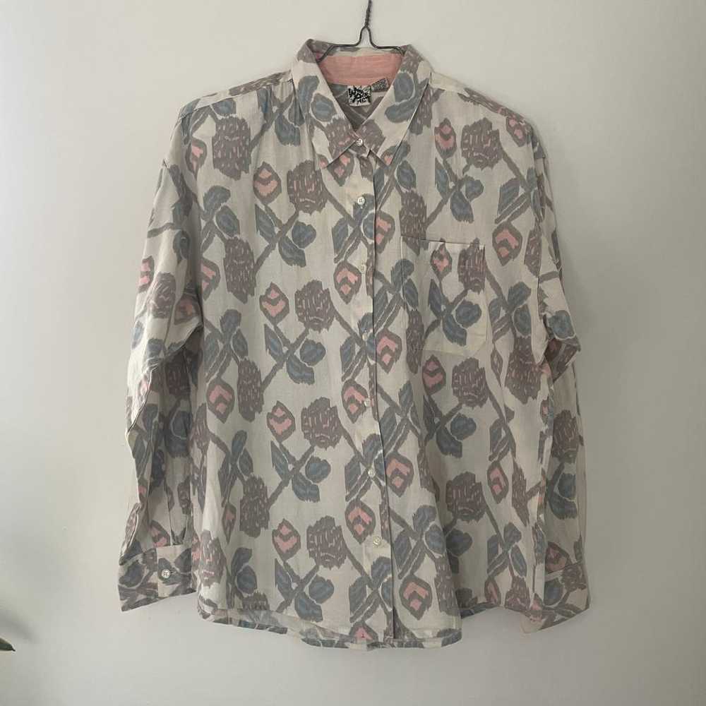 Random Vintage 80s Floral Ikat Print Cotton Shirt… - image 5