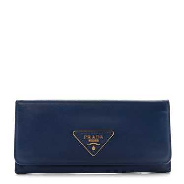 PRADA Saffiano Triangle Continental Flap Wallet Bl