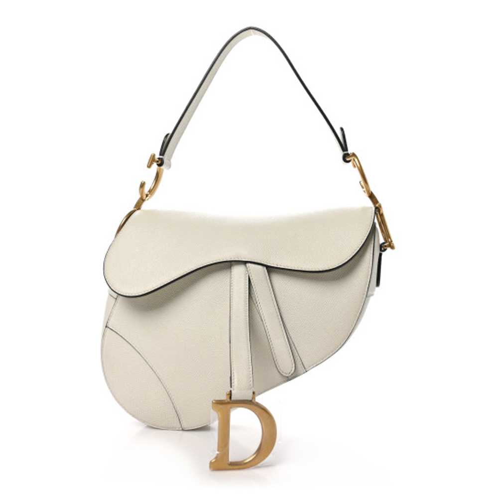 CHRISTIAN DIOR Grained Calfskin Saddle Bag White - image 1