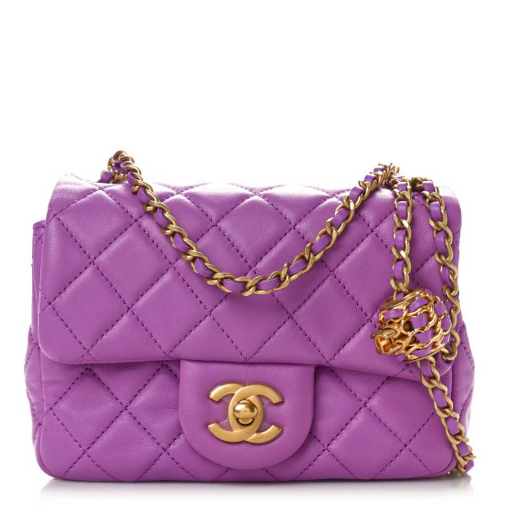 CHANEL Lambskin Quilted Mini Pearl Crush Flap Pur… - image 1