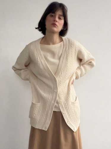 Vintage Raw Silk Cableknit Cardigan - Cream