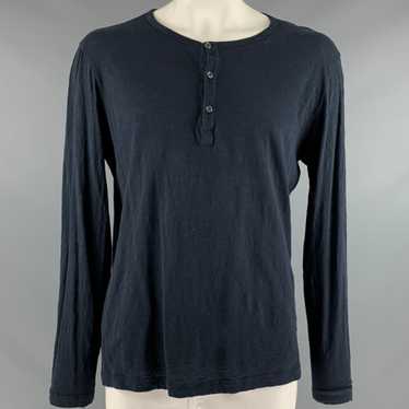 Theory Navy Cotton Henley Pullover