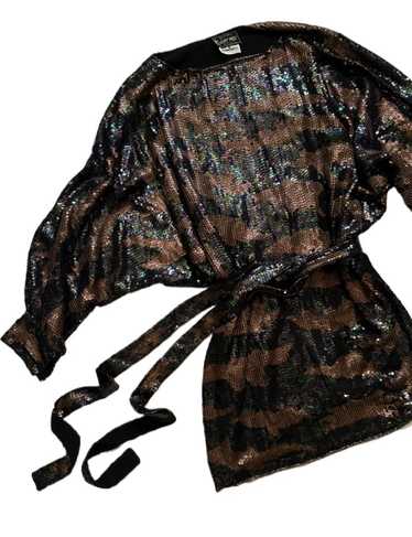 1970s all silk and sequin animal stripe batwing d… - image 1