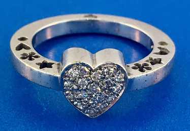 CUTE 18k White Gold & Diamond Heart Ring Circa 19… - image 1