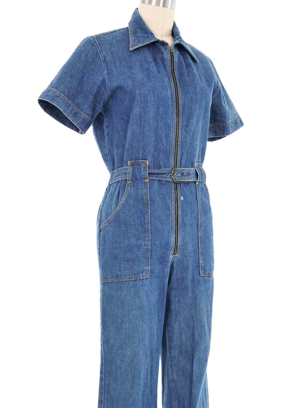 1970s Belted Zip Up Denim Jumpsuit - image 2