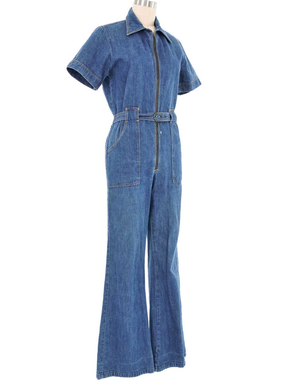 1970s Belted Zip Up Denim Jumpsuit - image 3