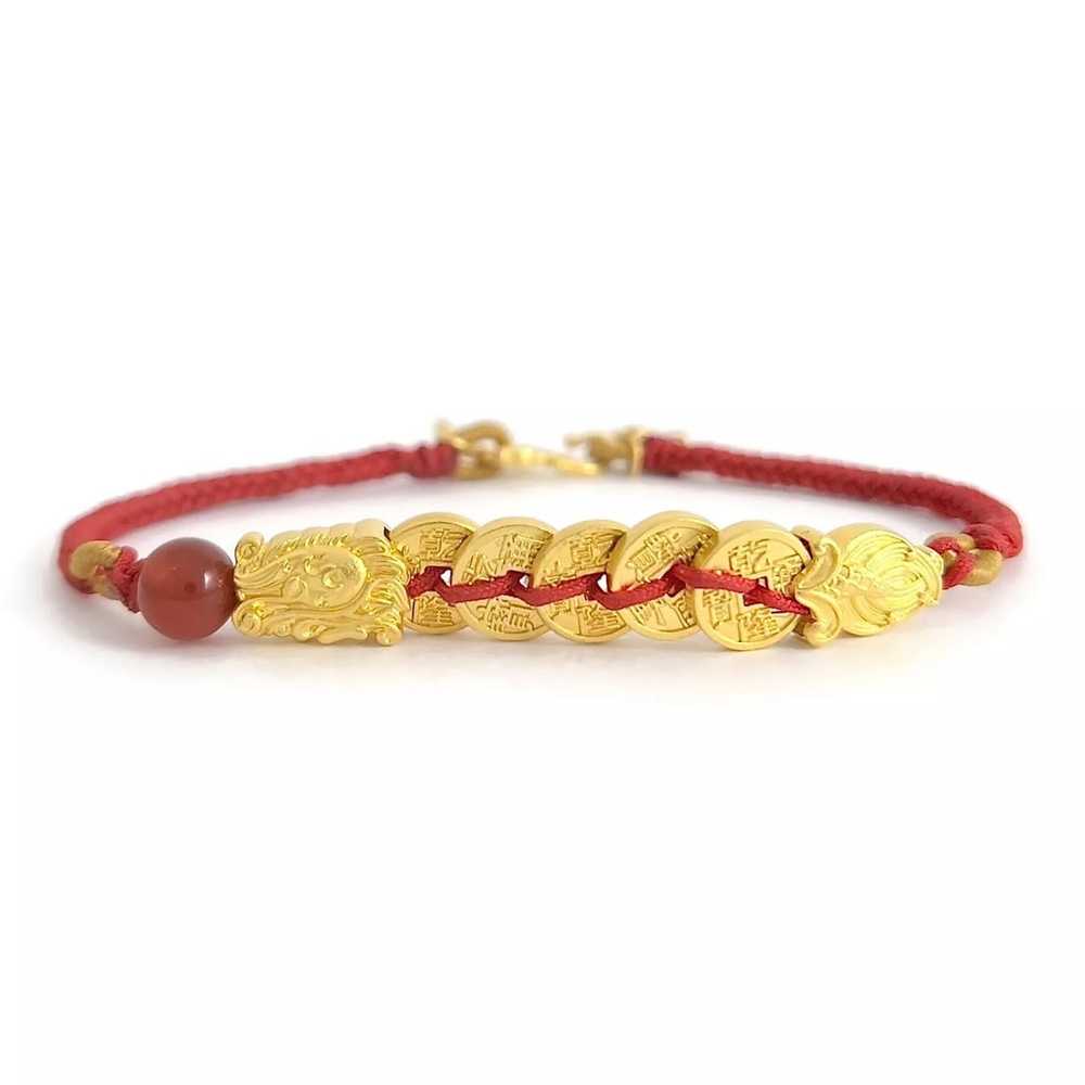 Chinese 24K Gold Red String Cord Bracelet 24K Yel… - image 1