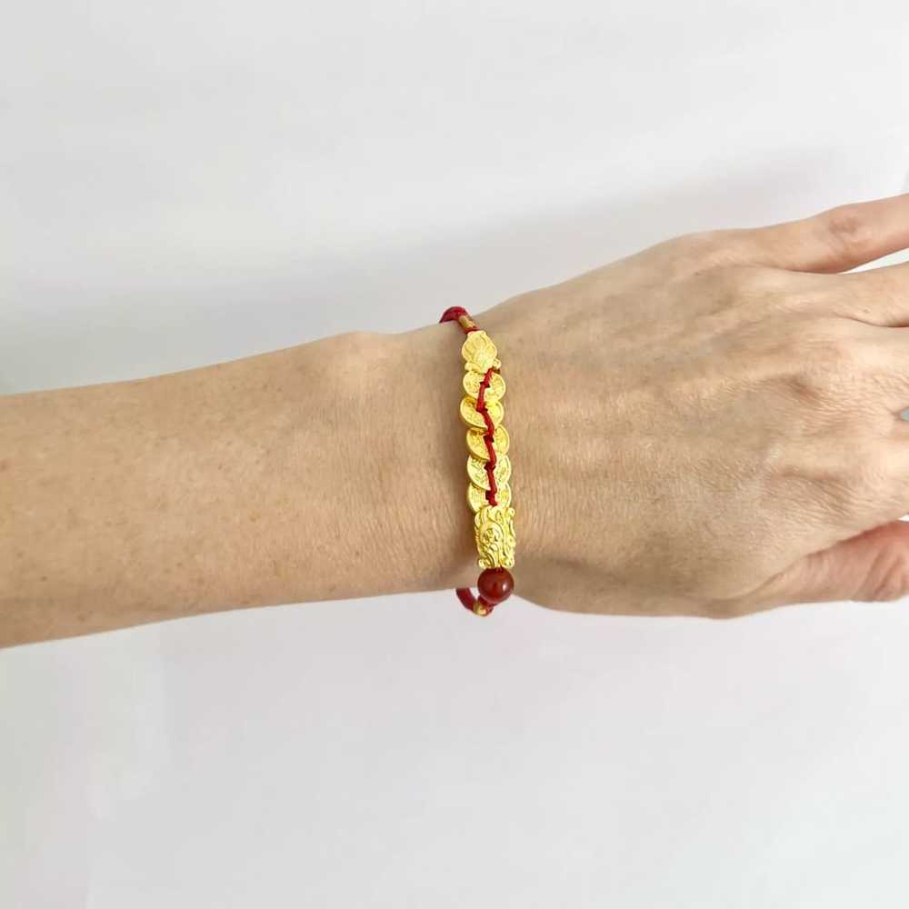 Chinese 24K Gold Red String Cord Bracelet 24K Yel… - image 4