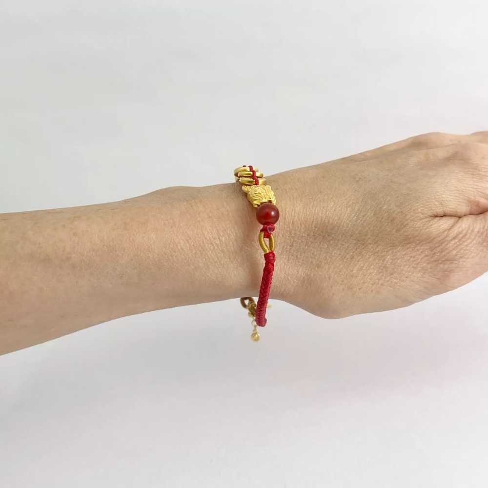 Chinese 24K Gold Red String Cord Bracelet 24K Yel… - image 5