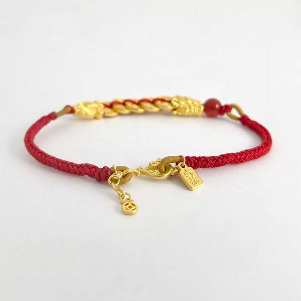 Chinese 24K Gold Red String Cord Bracelet 24K Yel… - image 7