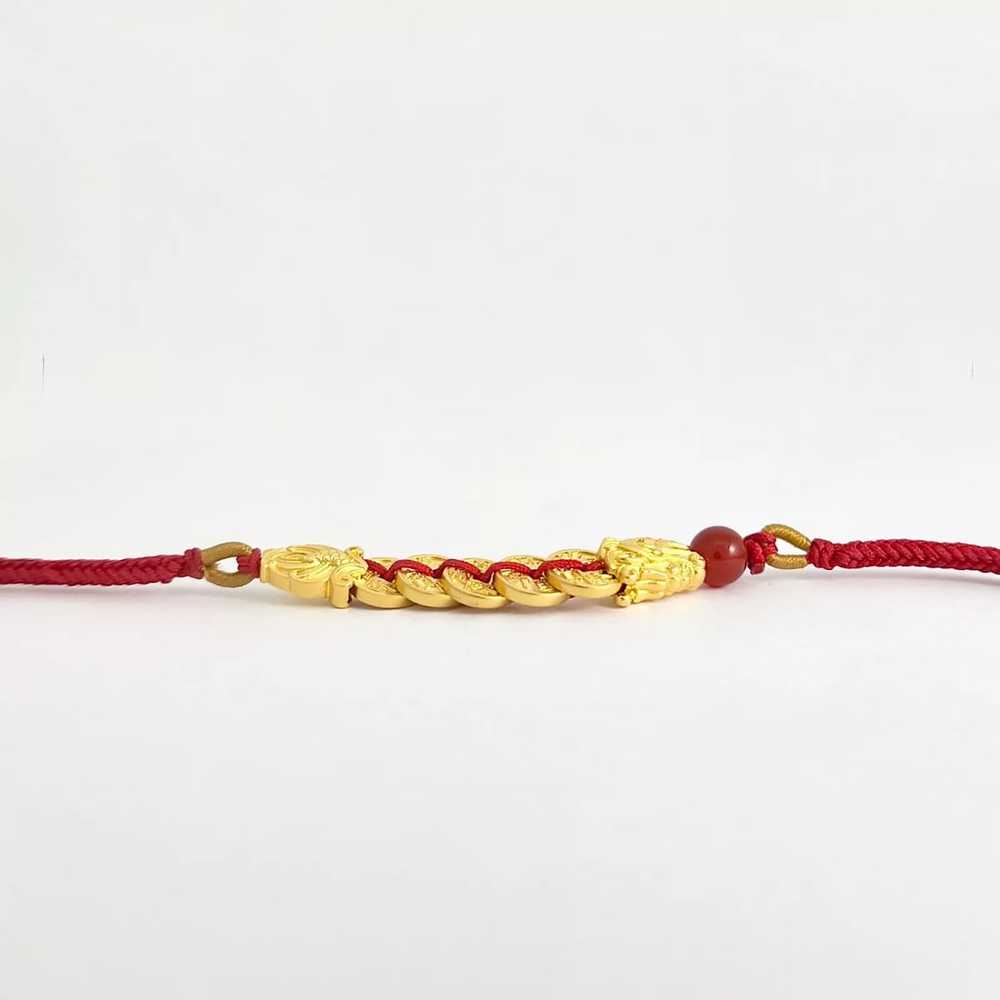 Chinese 24K Gold Red String Cord Bracelet 24K Yel… - image 8