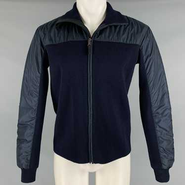 Prada Navy Mixed Fabrics Wool Zip Up Jacket