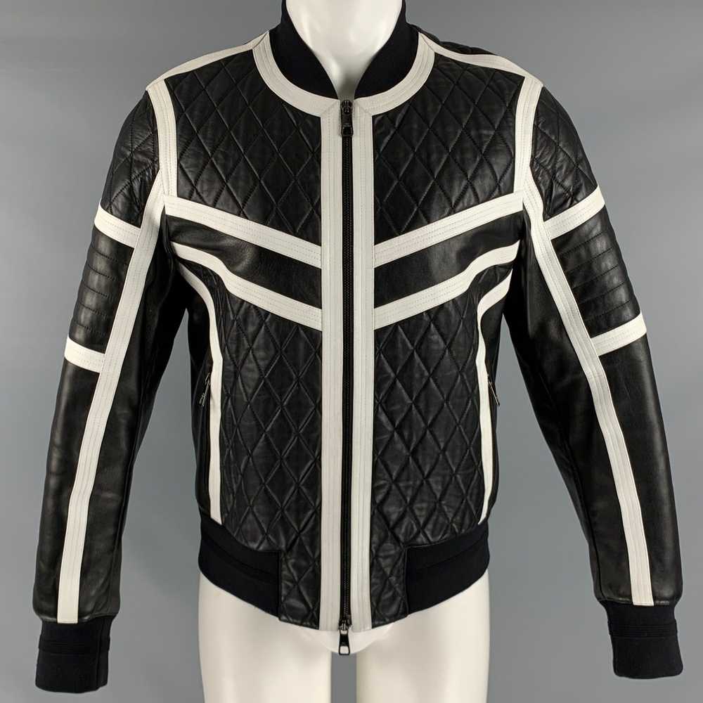 Neil Barrett Black White Quilted Leather Zip Up J… - image 1