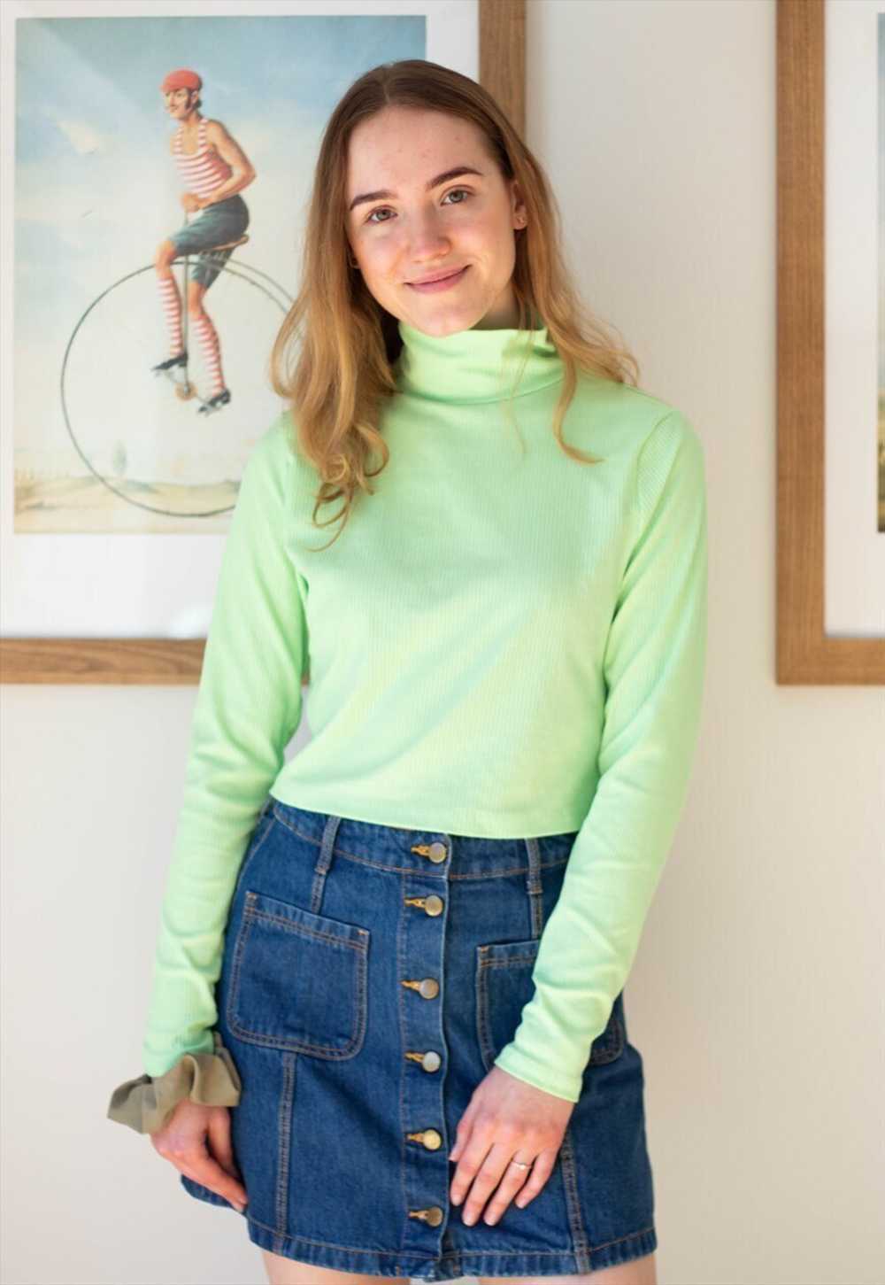 Bright neon green crop turtle neck top - image 1