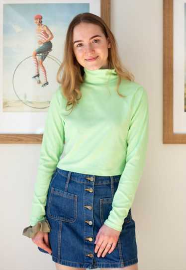 Bright neon green crop turtle neck top - image 1