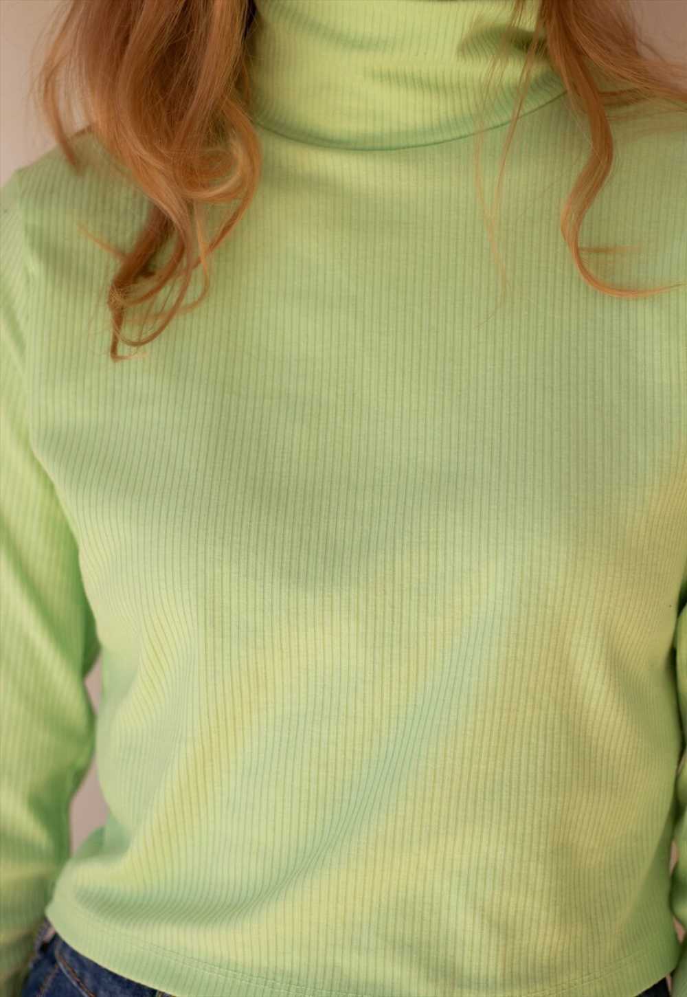 Bright neon green crop turtle neck top - image 3