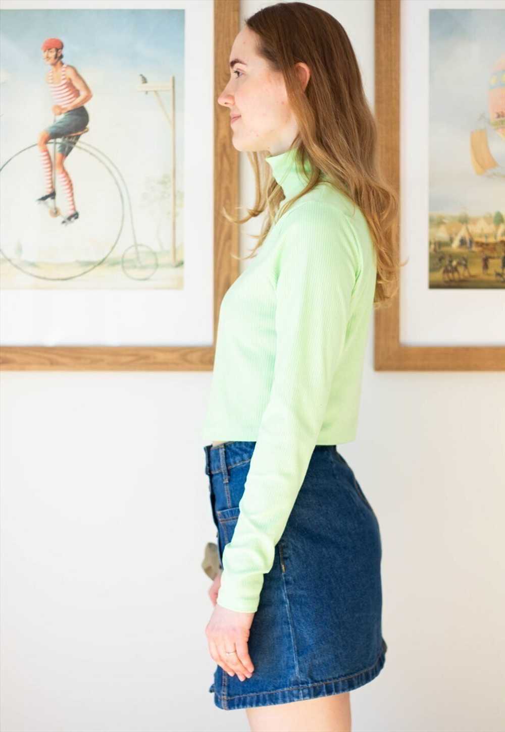 Bright neon green crop turtle neck top - image 4