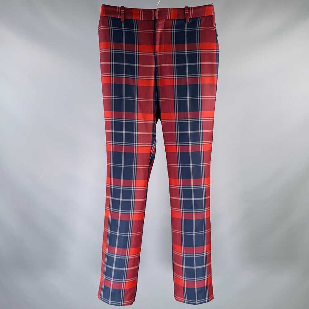 Designer BLACK FLEECE Burgundy Navy Plaid Wool Zi… - image 1