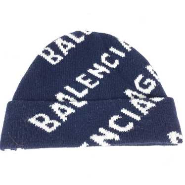 BALENCIAGA Knit hat 633717 wool Navy logo - image 1