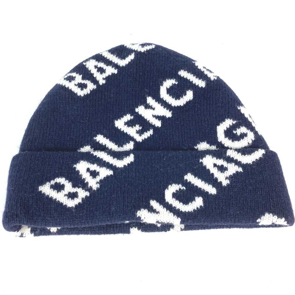 BALENCIAGA Knit hat 633717 wool Navy logo - image 2