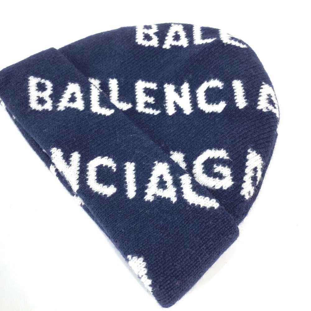 BALENCIAGA Knit hat 633717 wool Navy logo - image 3