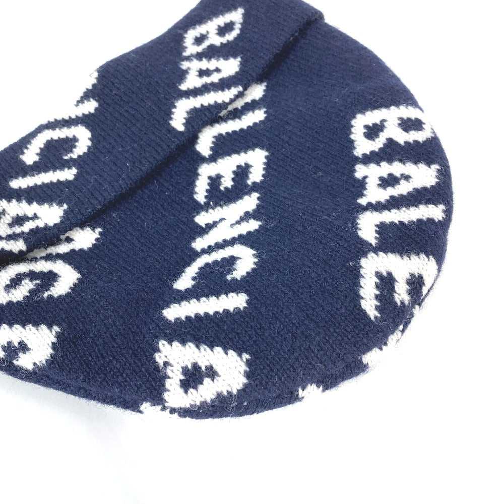 BALENCIAGA Knit hat 633717 wool Navy logo - image 4