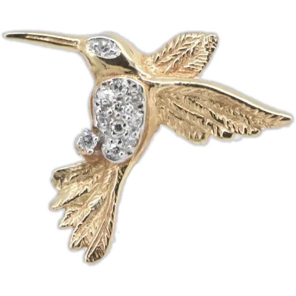 14K Pave Diamond Encrusted Hummingbird Pin/Brooch… - image 1