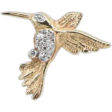 14K Pave Diamond Encrusted Hummingbird Pin/Brooch… - image 1