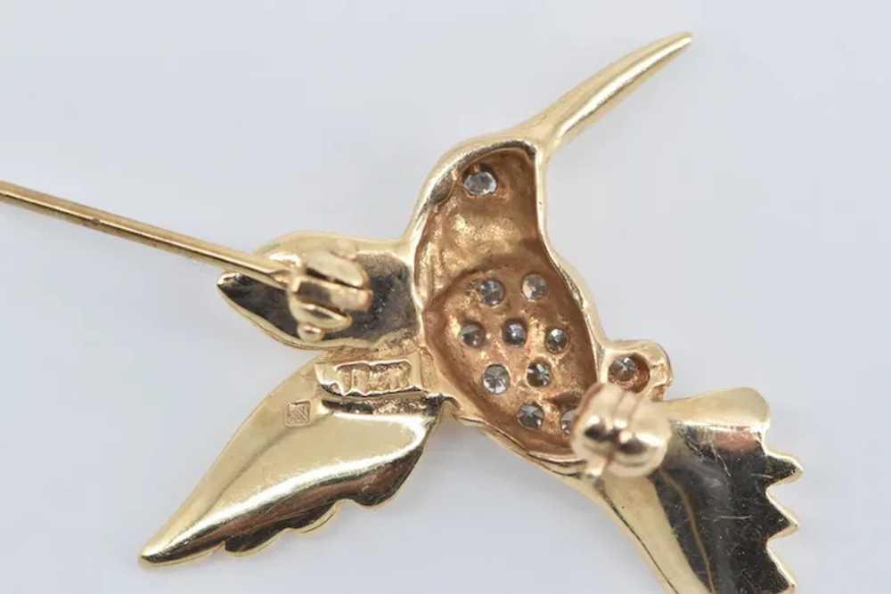 14K Pave Diamond Encrusted Hummingbird Pin/Brooch… - image 3