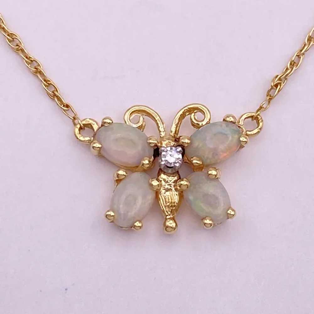 Opal and Diamond Butterfly Necklace 14k Gold - image 2