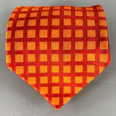 Borrelli Orange Red Checkered Silk Jacquard Tie