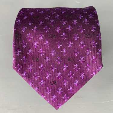 Romeo Gigli Purple Fleur de Lis Monogram Silk Tie