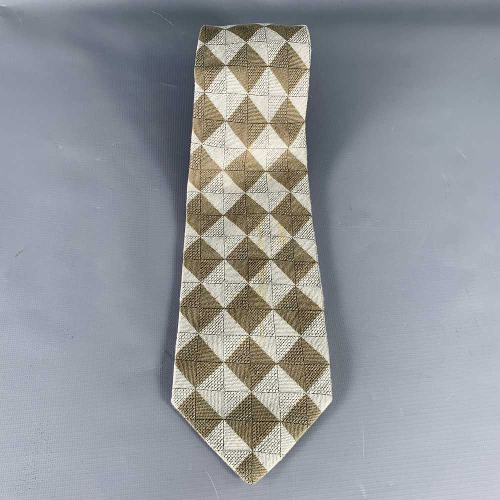 Designer ZANZARA Grey Olive Checkered Silk Tie - image 2