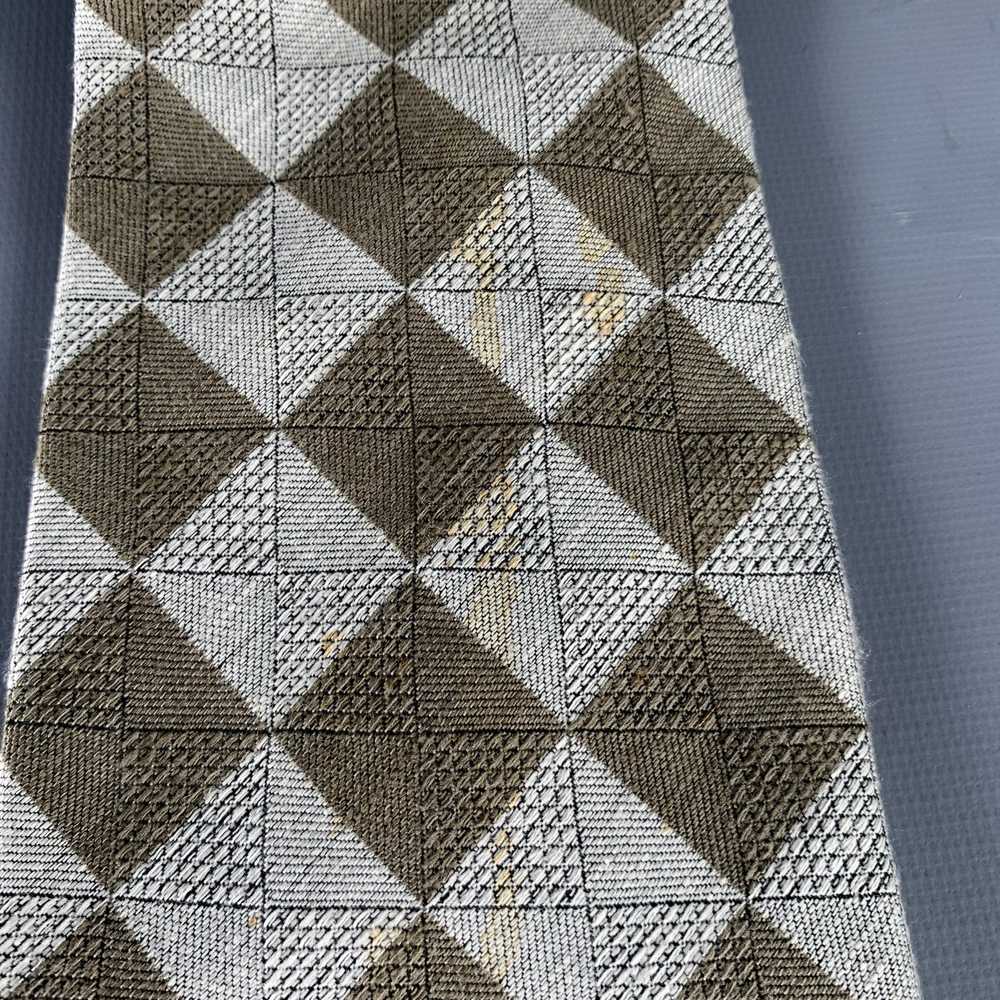 Designer ZANZARA Grey Olive Checkered Silk Tie - image 3