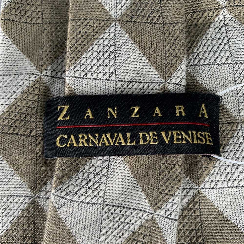 Designer ZANZARA Grey Olive Checkered Silk Tie - image 4