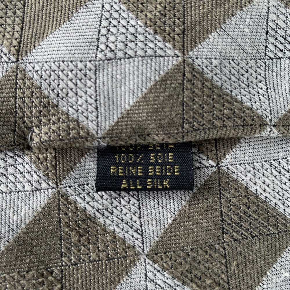 Designer ZANZARA Grey Olive Checkered Silk Tie - image 5