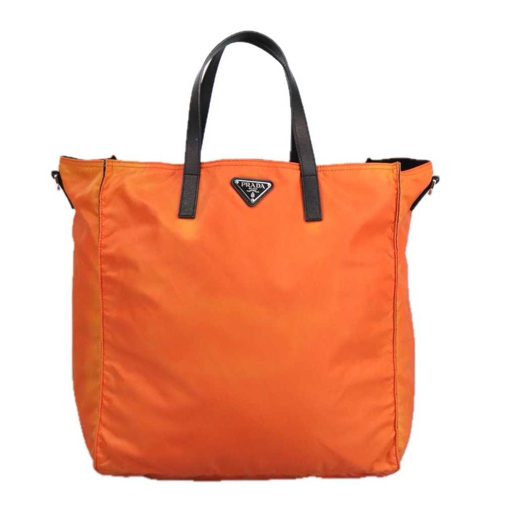 Prada Triangle Logo Orange Synthetic Tote Bag (Pr… - image 2