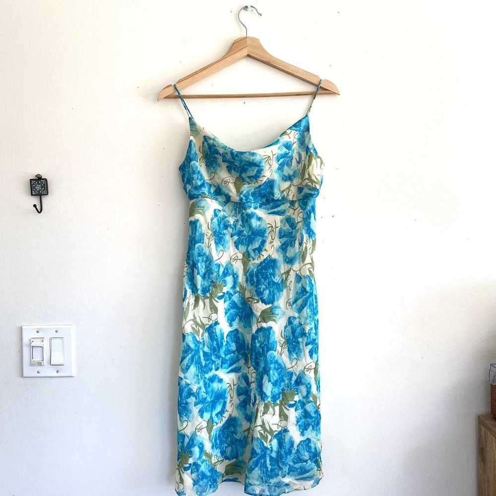 Ann Taylor ANN TAYLOR PETITES BLUE FLORAL Y2K DRE… - image 2